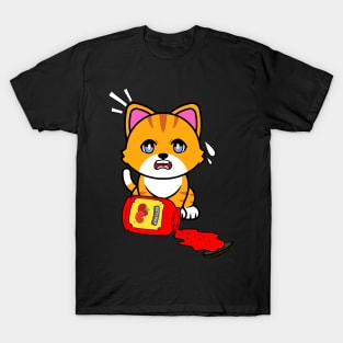 Funny orange cat spilled tomato ketchup T-Shirt